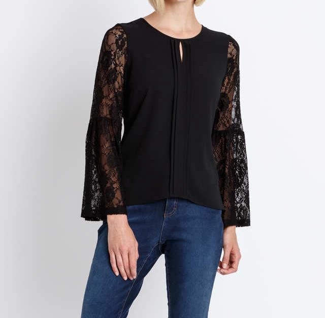 1.1471 Designer Bluse mit Spitzeneinsatz" schwarz" Gr. 50 | eBay