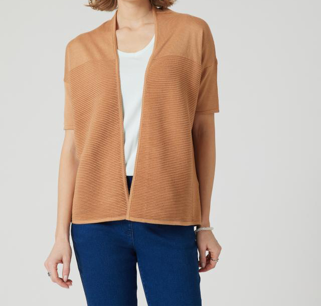 Strickjacke beige 36 Damen Strick-Cardigan offene Form längerer